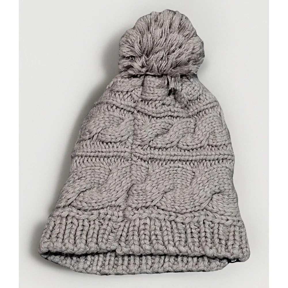 The North Face Gray Cable Knit Pom Beanie Hat CLN6 One‎ Size Mens Womens
